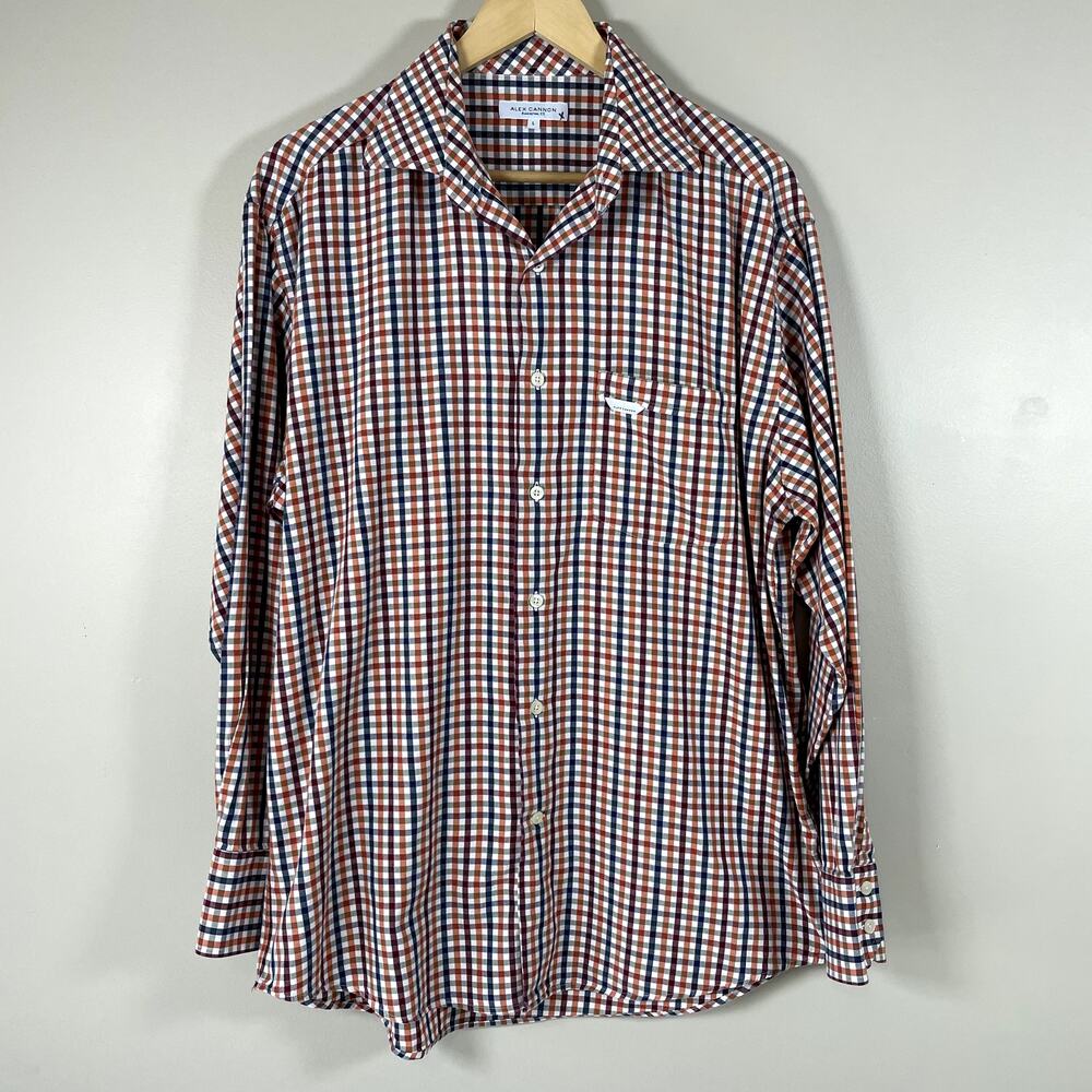 ALEX CANNON Mens Colorful Checkered Long Sleeve Button‎ Down Dress Shirt LG